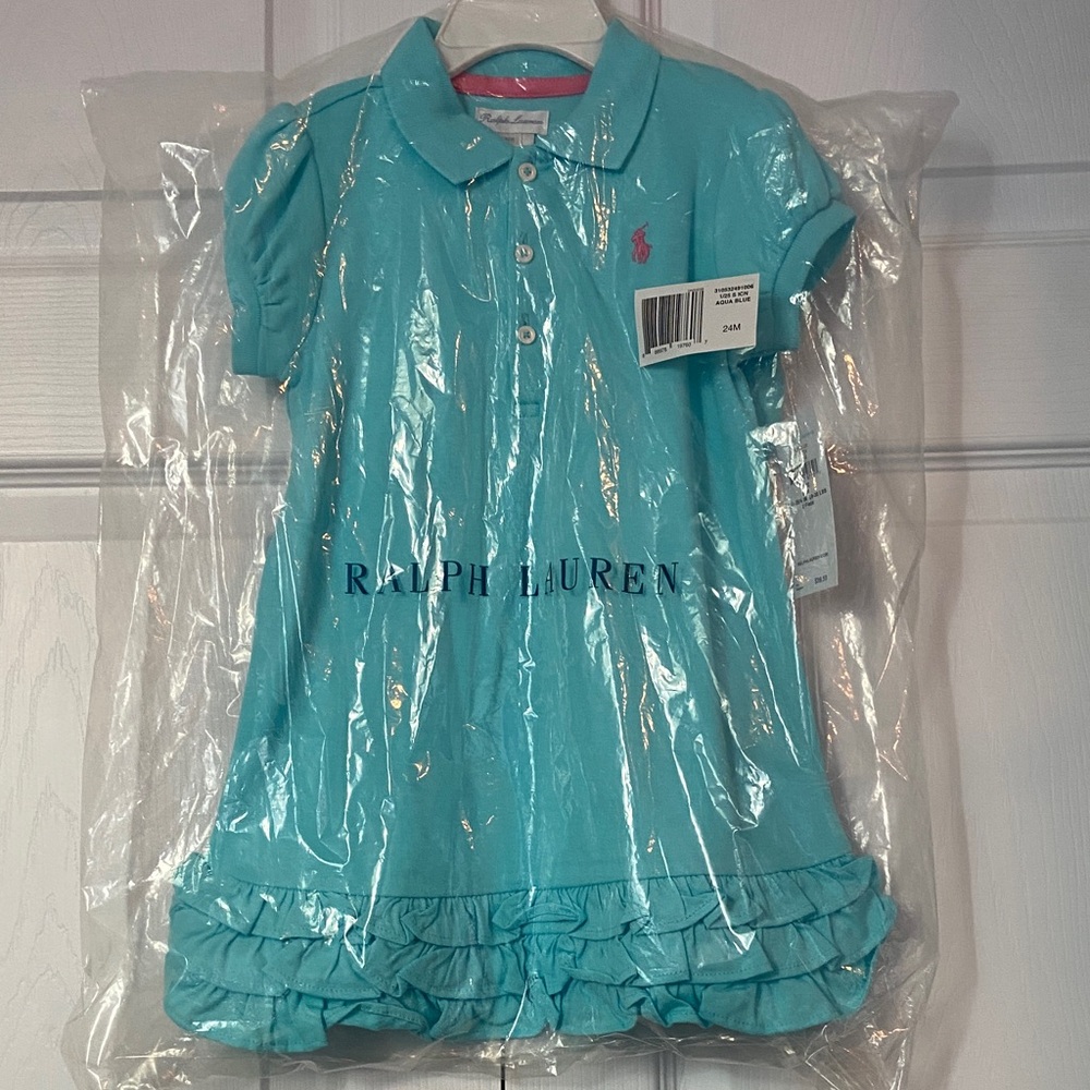 Ralph Lauren Aqua Polo 2 Piece Baby Dress 24M